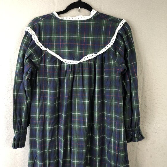 Vintage Geffy Nightgown Womens Small Plaid Flannel Lace Trim Dress 90s - Picture 7 of 16